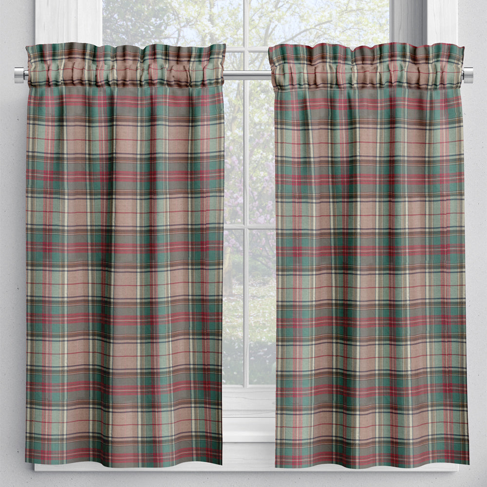 tailored tier cafe curtain panels pair in ancient campbell ivy league tartan plaid