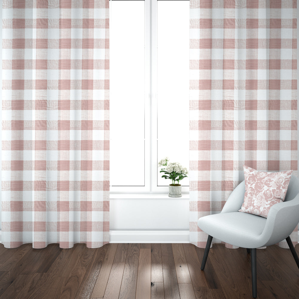 pinch pleated curtains in anderson blush buffalo check plaid