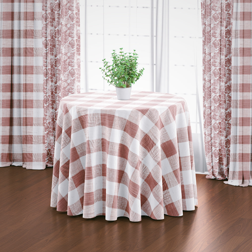 round tablecloth in anderson blush buffalo check plaid