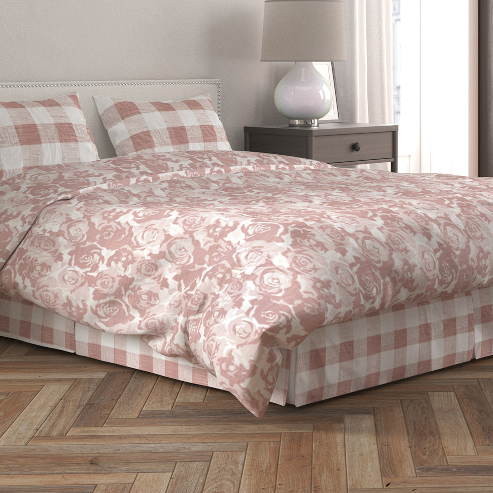 tailored bedskirt in anderson blush buffalo check plaid