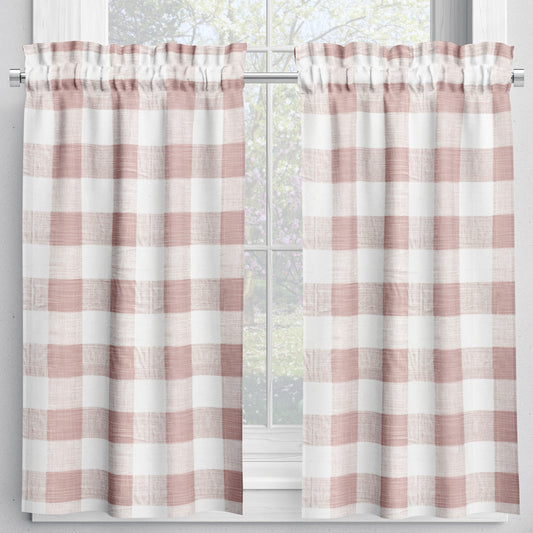 tailored tier curtains in anderson blush buffalo check plaid