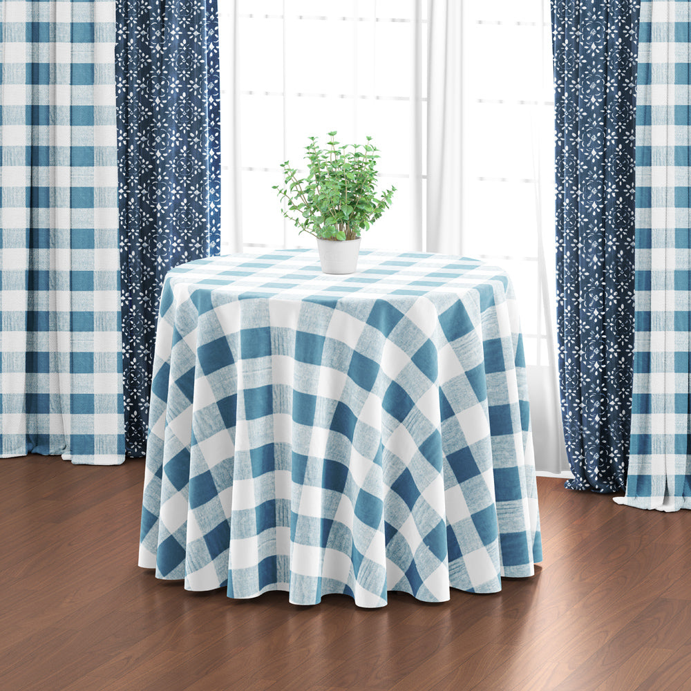 round tablecloth in anderson cashmere light blue buffalo check