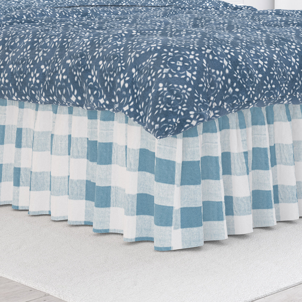 gathered bedskirt in anderson cashmere light blue buffalo check