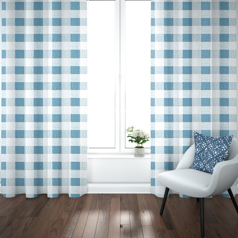 pinch pleated curtains in anderson cashmere light blue buffalo check