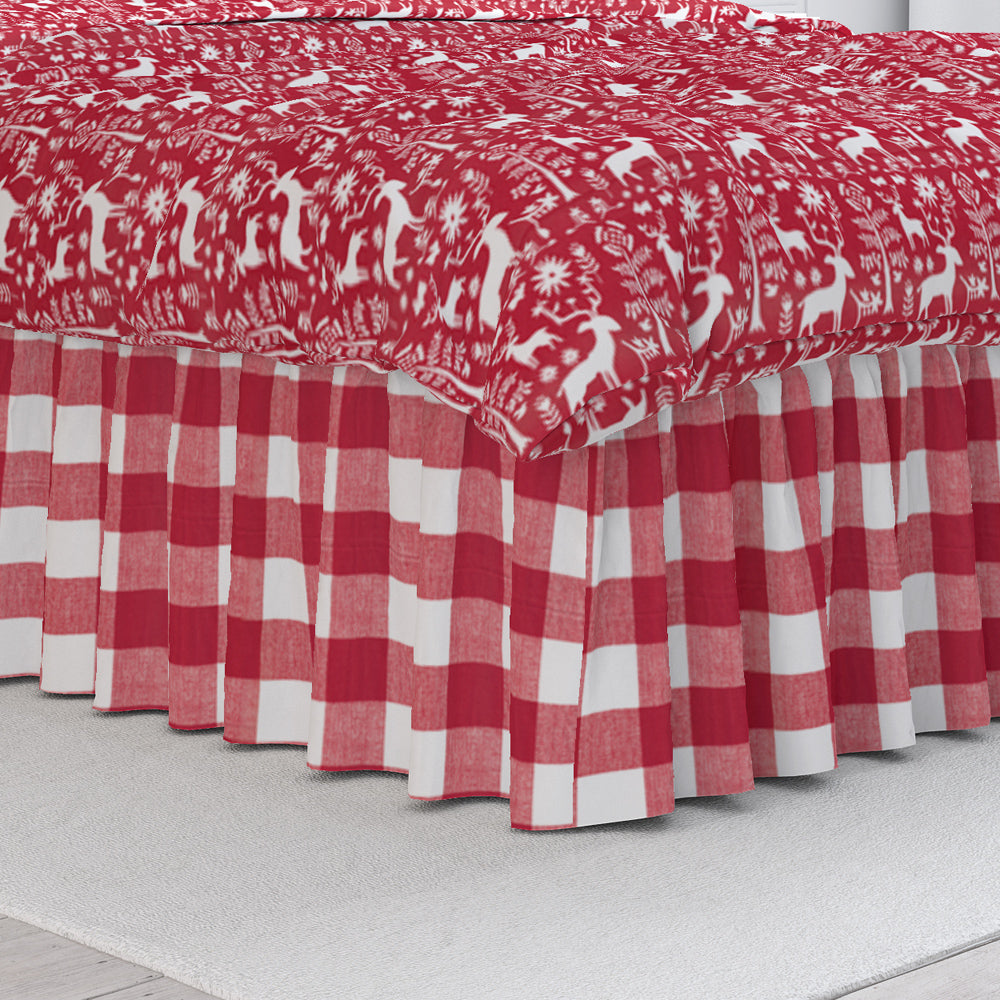 gathered bedskirt in anderson lipstick red buffalo check plaid