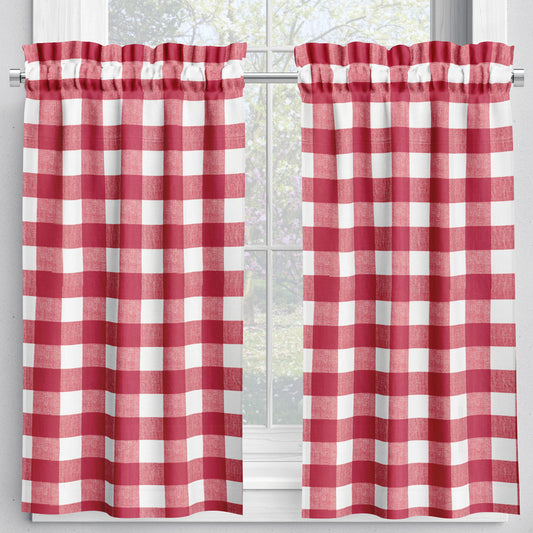 tailored tier cafe curtain panels pair in anderson lipstick red buffalo check plaid