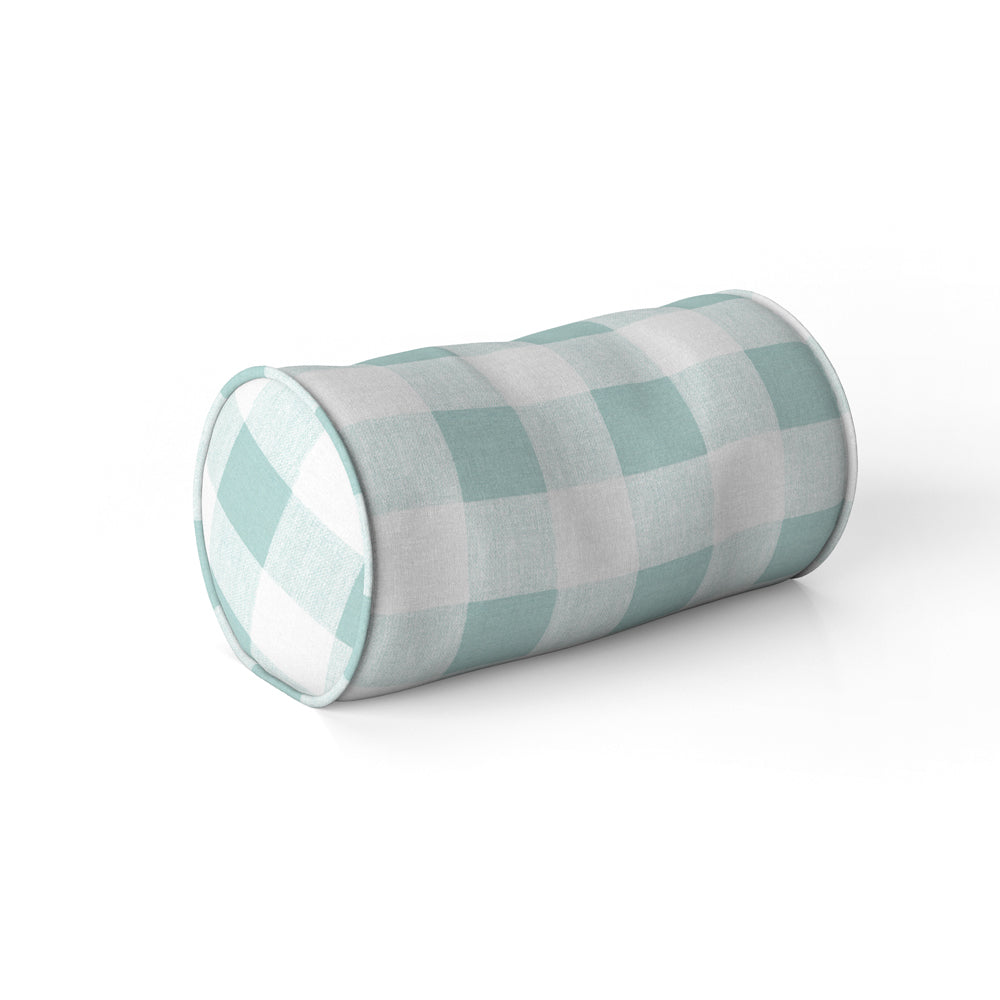 decorative pillows in anderson snowy pale blue-green buffalo check plaid neck roll pillow