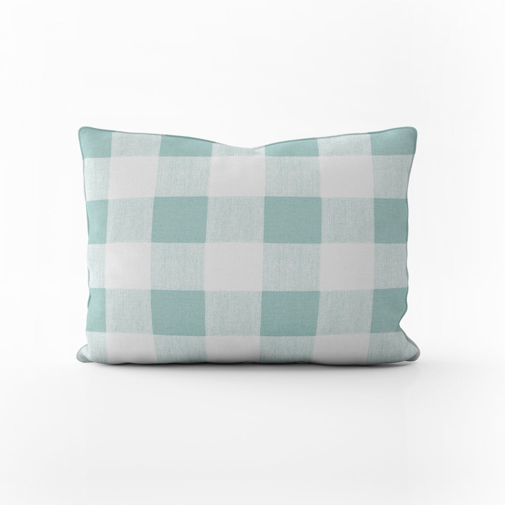 decorative pillows in anderson snowy pale blue-green buffalo check plaid oblong 16" x 12"