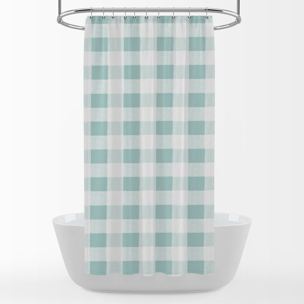 shower curtain in anderson snowy pale blue-green buffalo check plaid