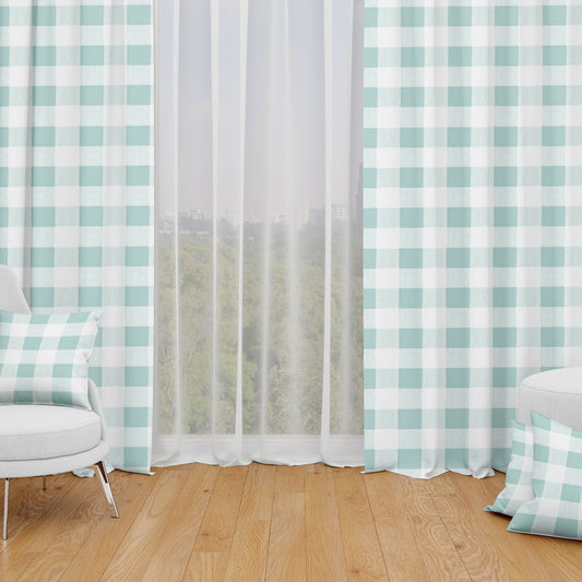 tab top curtain panels pair in anderson snowy pale blue-green buffalo check plaid