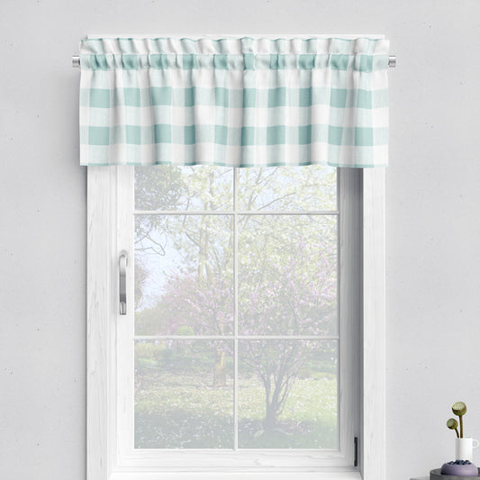 tailored valance in anderson snowy pale blue-green buffalo check plaid