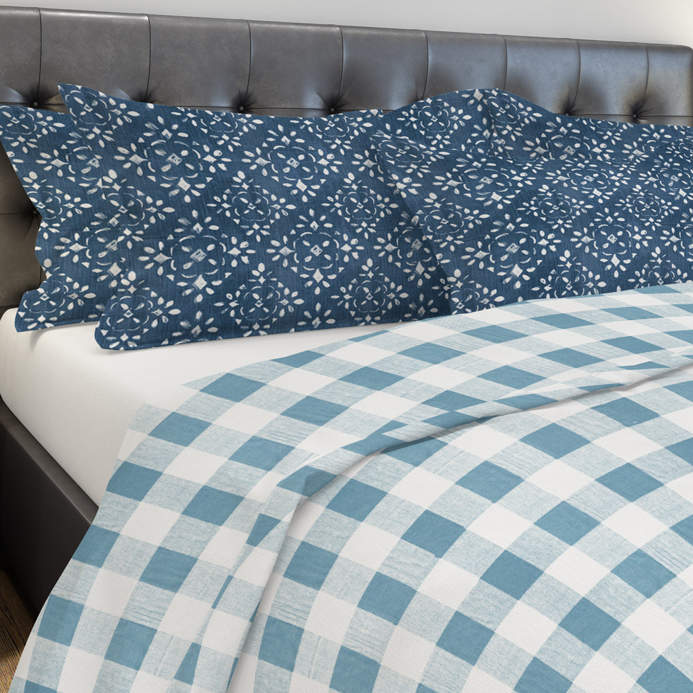 pillow sham in avila prussian blue farmhouse floral lattice