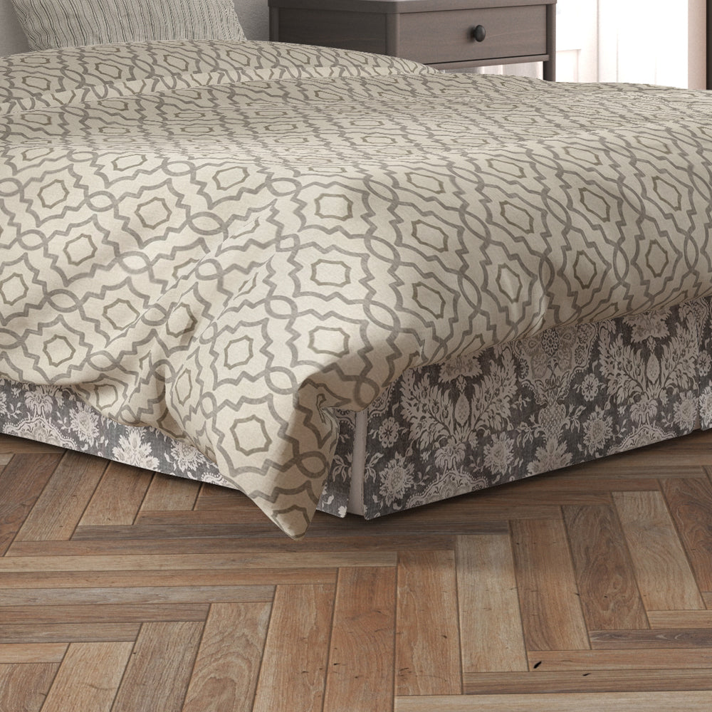 tailored bedskirt in belmont metal gray floral damask