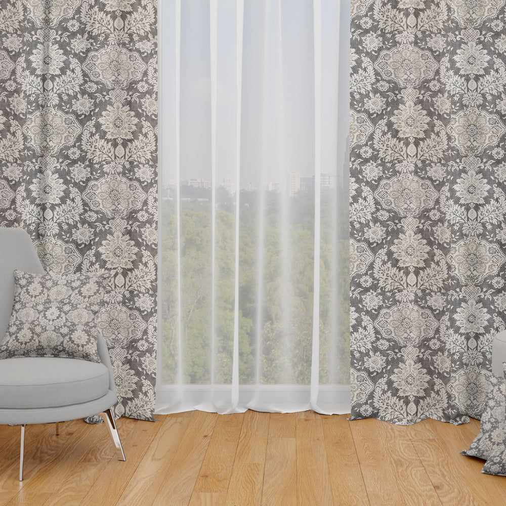 tab top curtains in belmont metal gray floral damask