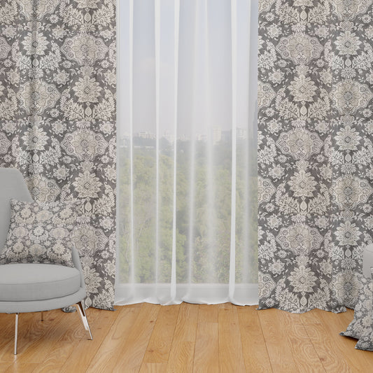 tab top curtains in belmont metal gray floral damask