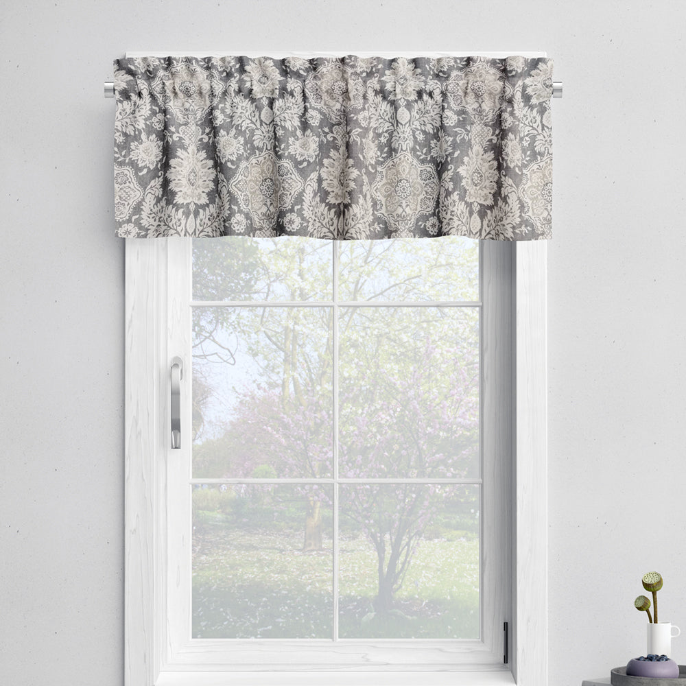 tailored valance in belmont metal gray floral damask