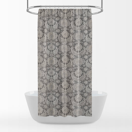shower curtain in belmont metal gray floral damask