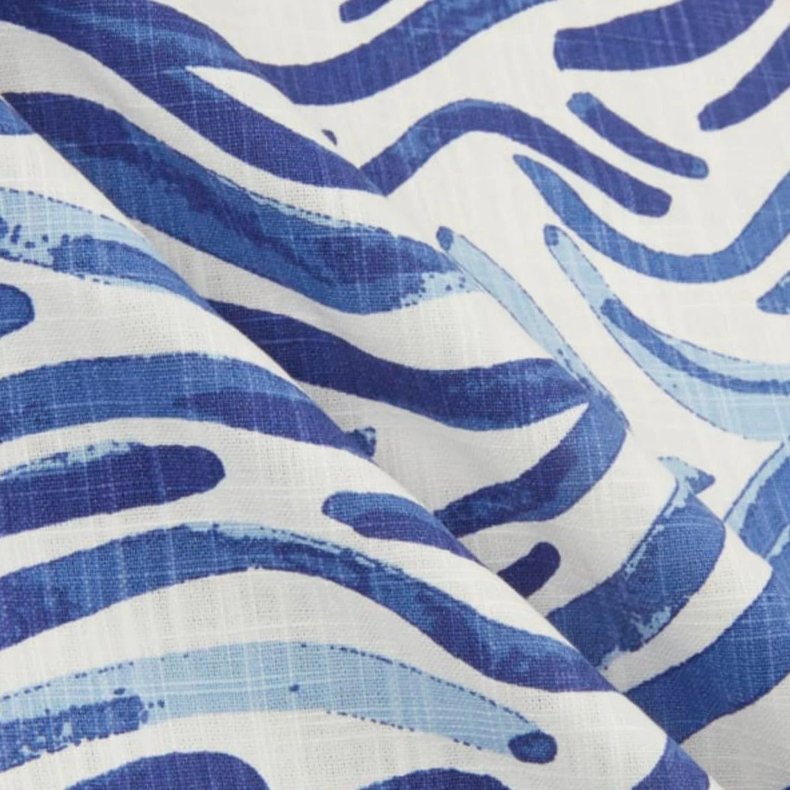 tailored valance in babur commodore blue watercolor wavy stripe