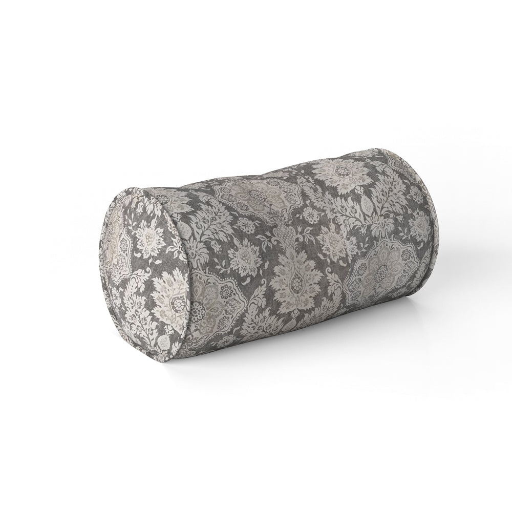 decorative pillows in belmont metal gray floral damask neck roll pillow