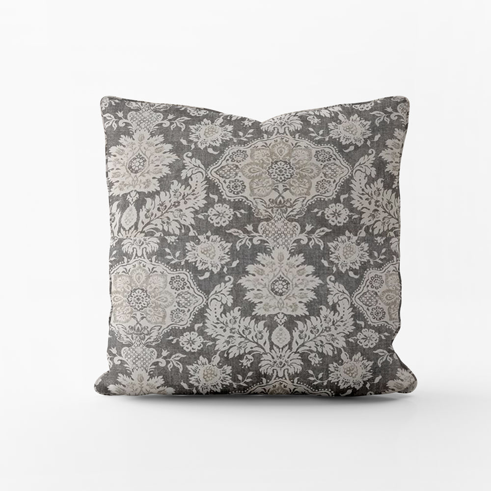 decorative pillows in belmont metal gray floral damask