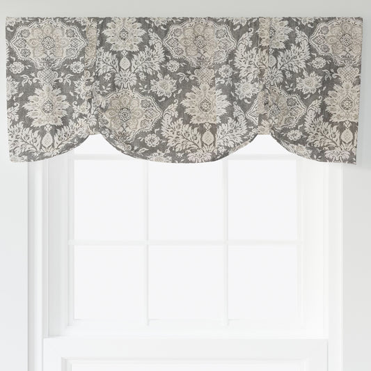 tie-up valance in belmont metal gray floral damask