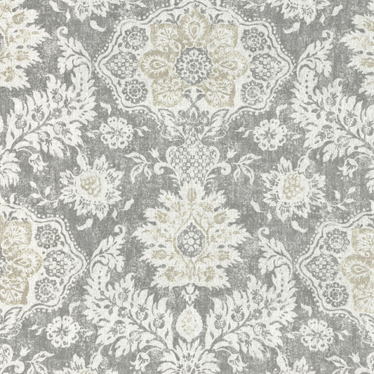 tailored crib skirt in belmont mist pale gray floral damask