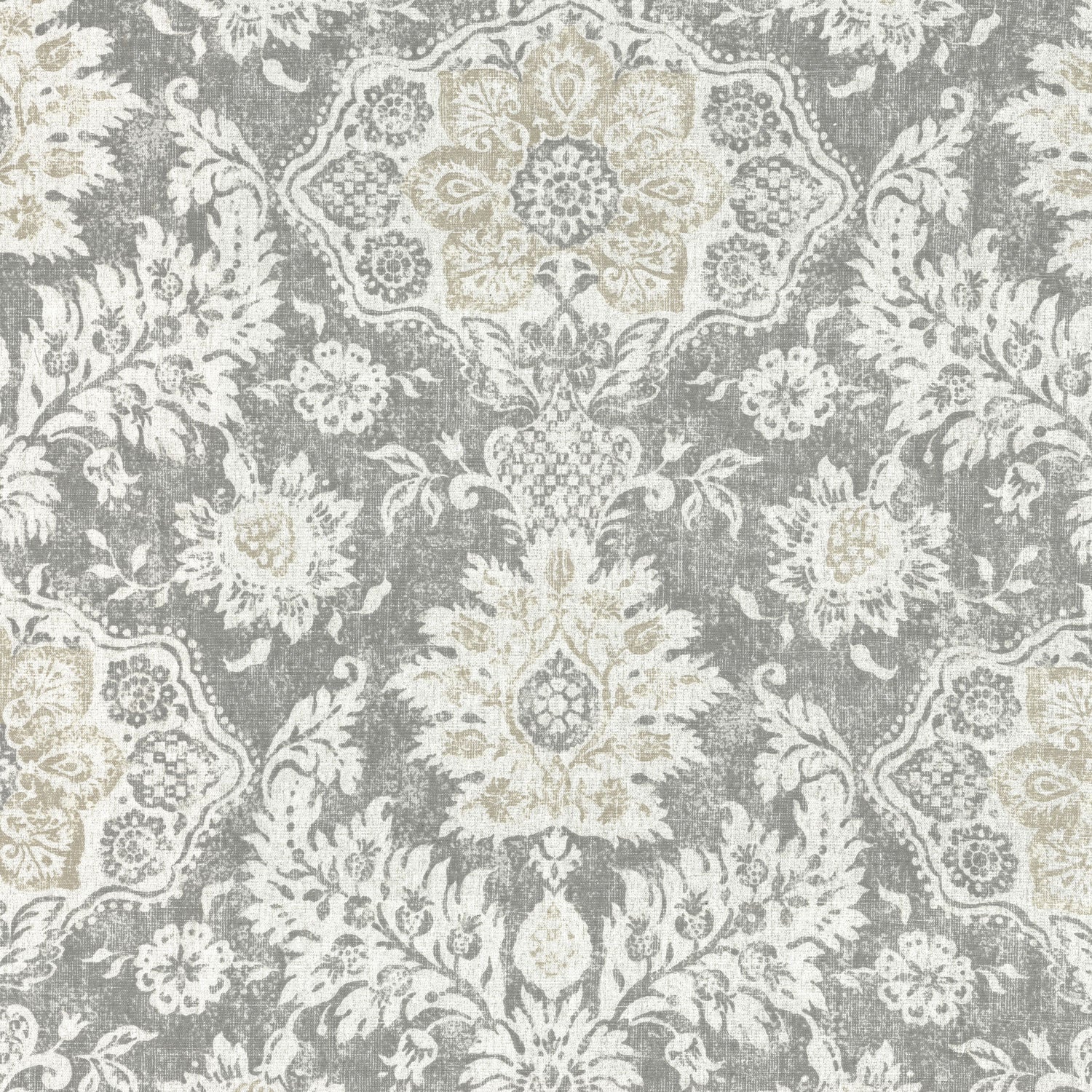 bed scarf in belmont mist pale gray floral damask