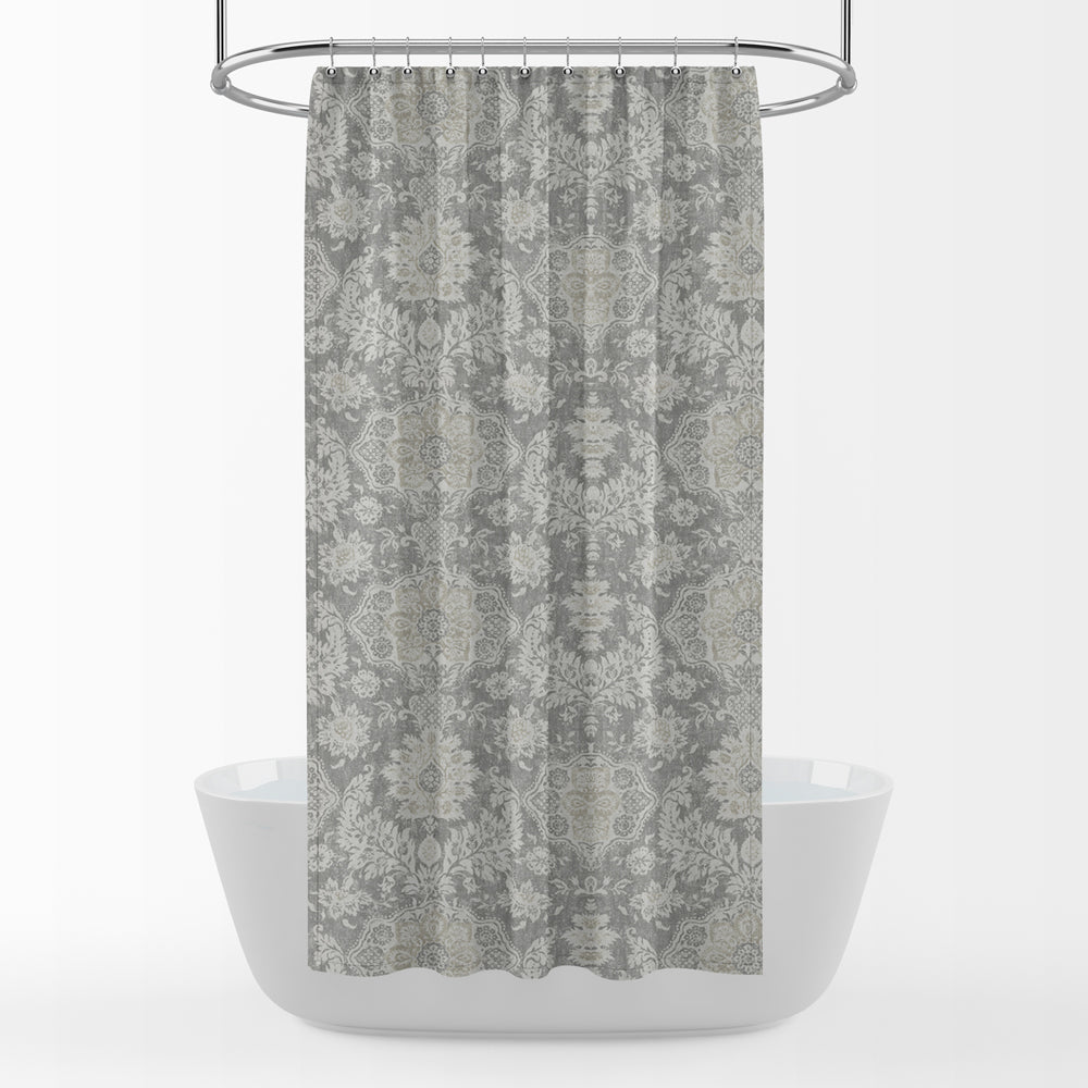 shower curtain in belmont mist pale gray floral damask