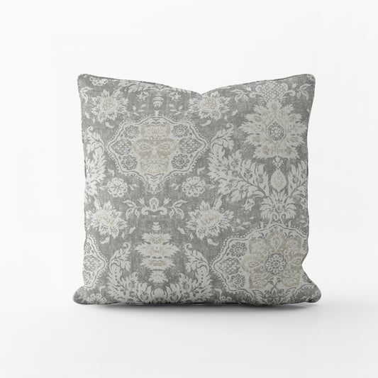 decorative pillows in belmont mist pale gray floral damask