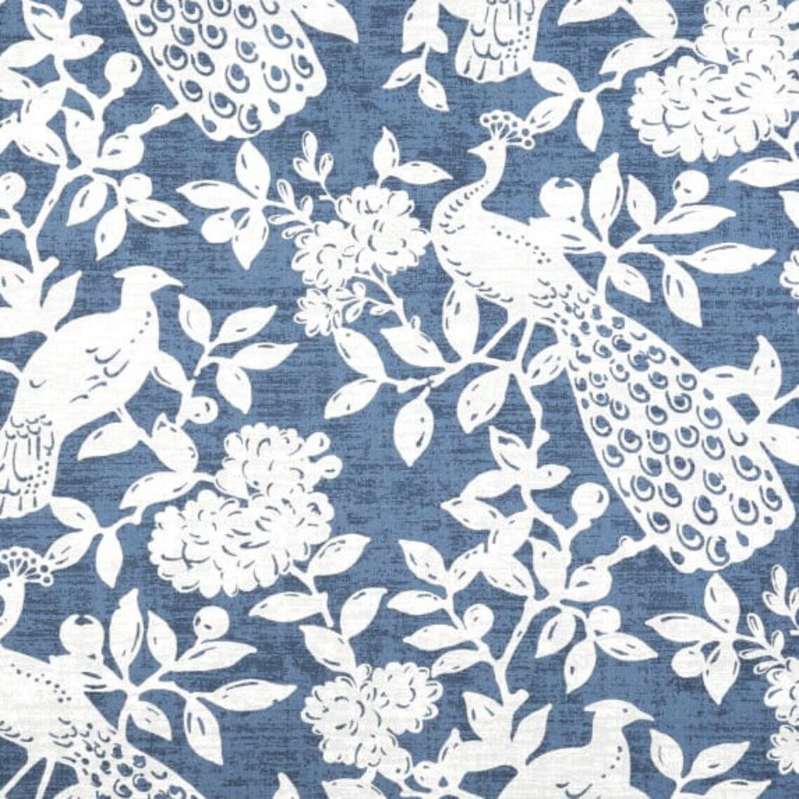 rod pocket curtain panels pair in birdsong navy blue bird toile, large scale