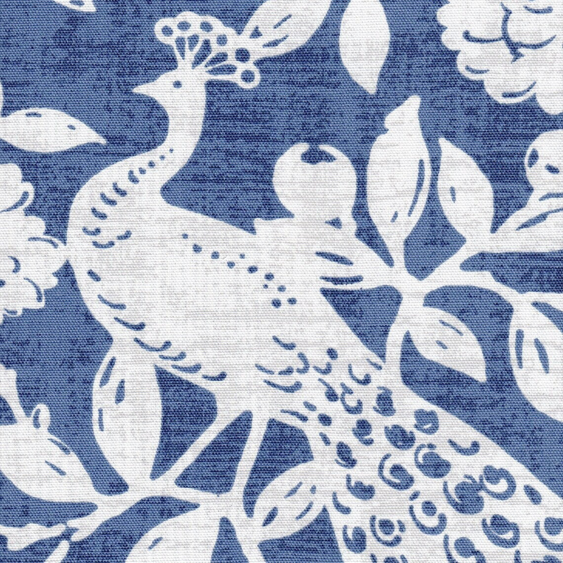 tab top curtain panels pair in birdsong navy blue bird toile, large scale