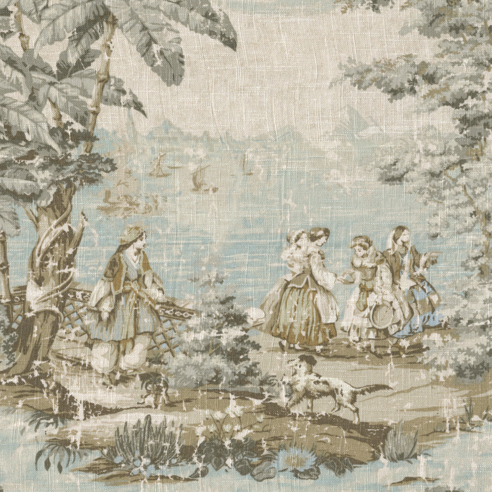 gathered bedskirt in bosporus flax toile