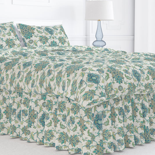 gathered bedskirt in brooklyn ocean jacobean floral large scale