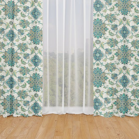 rod pocket curtain panels pair in brooklyn ocean jacobean floral large scale