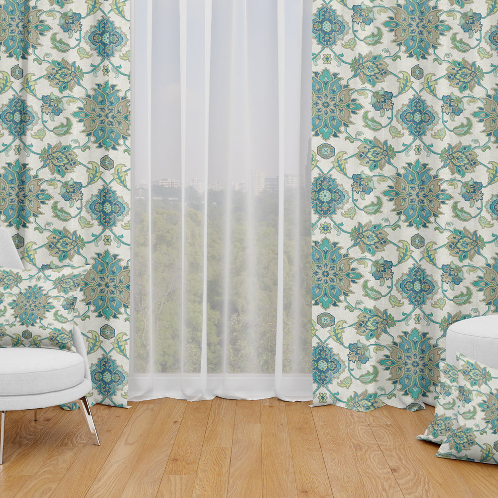 tab top curtain panels pair in brooklyn ocean jacobean floral large scale