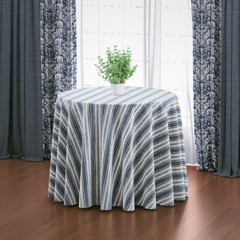 round tablecloth in brunswick denim blue stripe