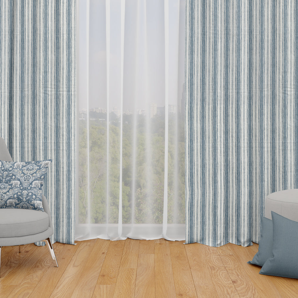 tab top curtains in brunswick denim blue stripe
