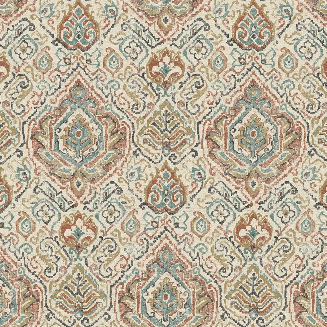 Tie-up Valance in Cathell Clay Medallion Weathered Persian Rug Design- Large Scale