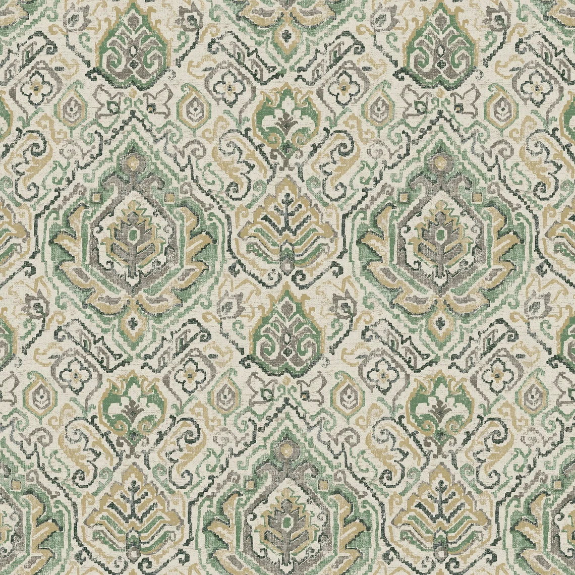 Shower Curtain in Cathell Meadow Green Medallion Weathered Persian Rug Design- Large Scale