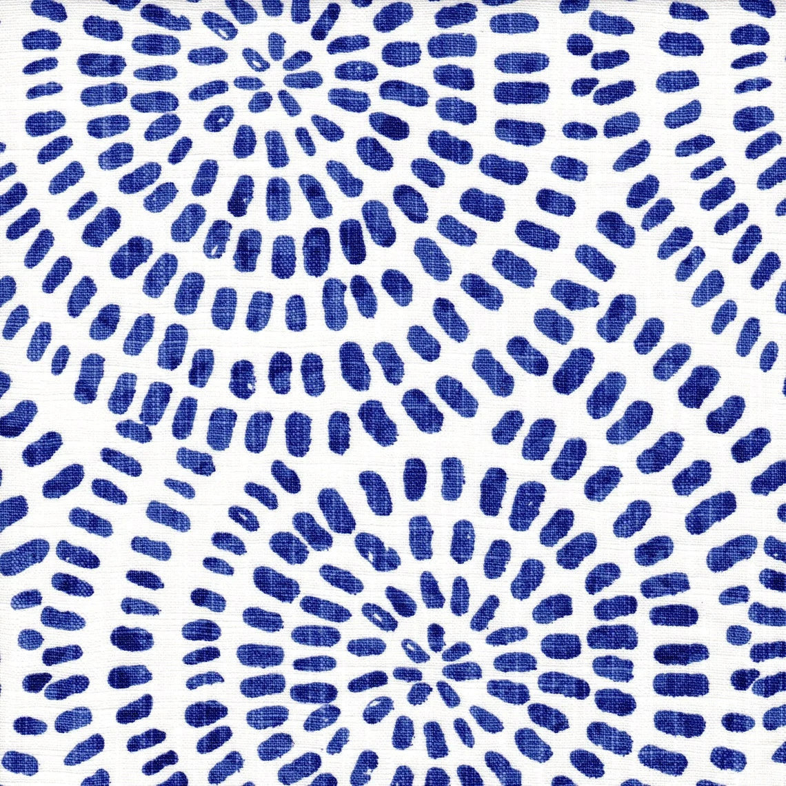gathered bedskirt in cecil commodore blue watercolor dot circular geometric