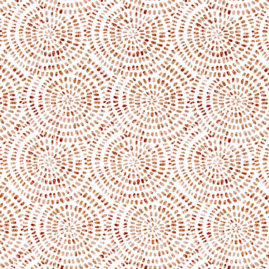 gathered bedskirt in cecil potters wheel terracotta brown watercolor circular dot geometric