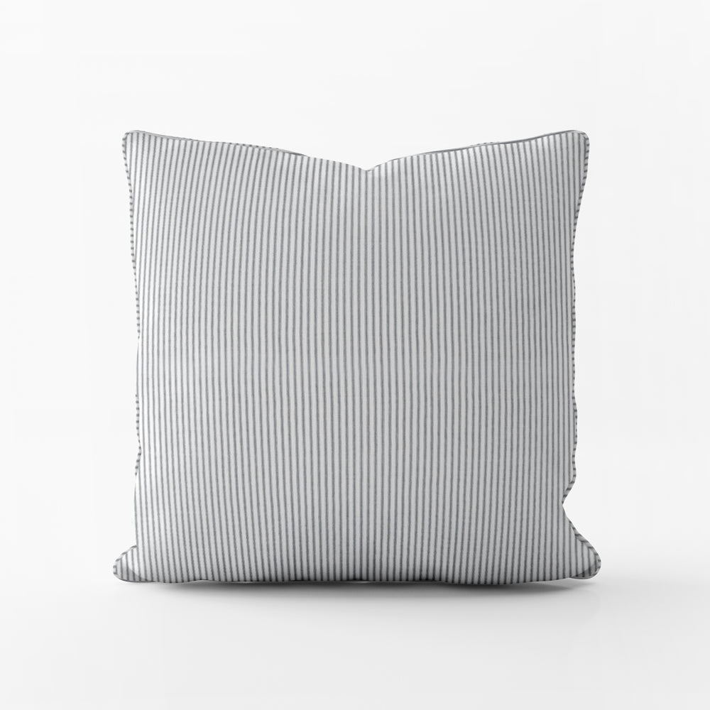 decorative pillows in classic black ticking stripe on white