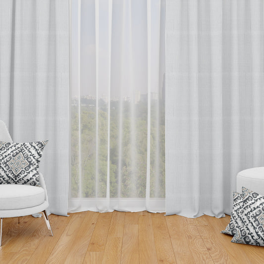 tab top curtain panels pair in classic black ticking stripe on white