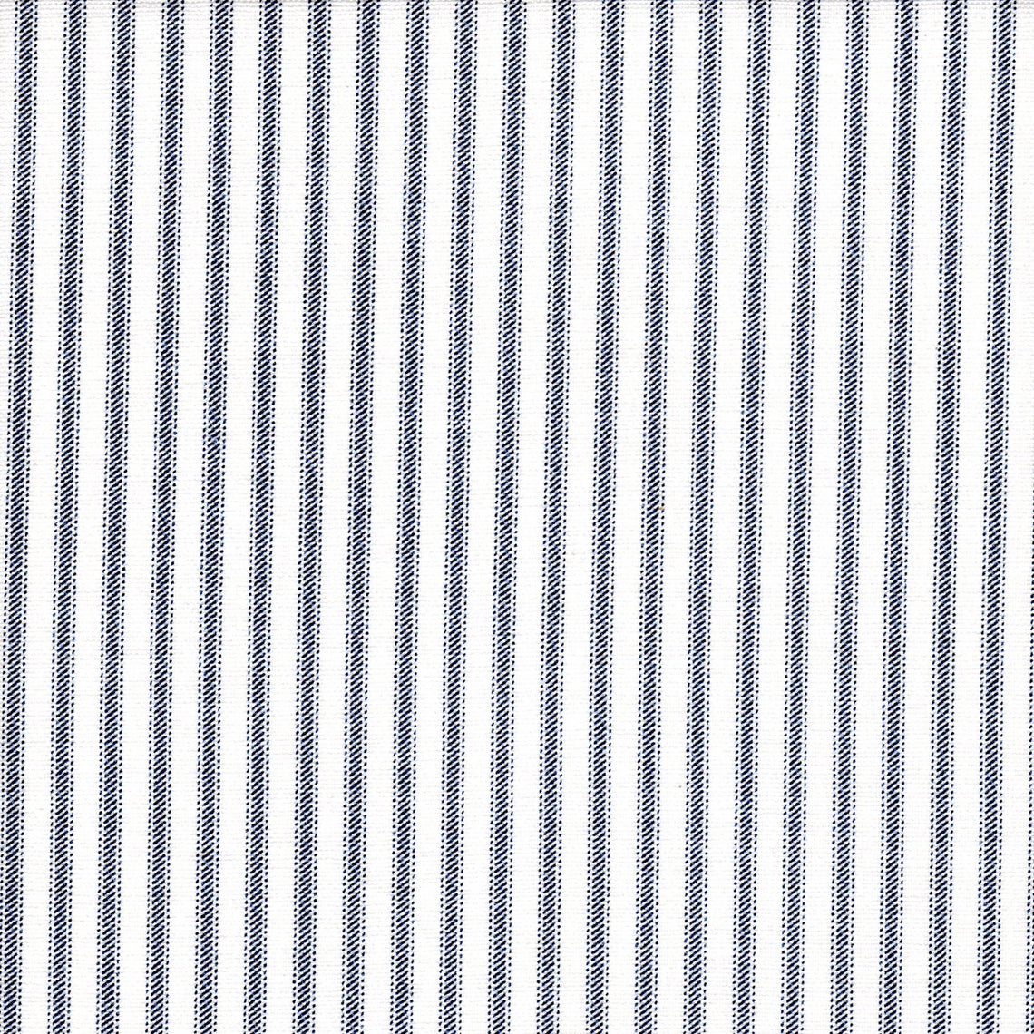 tie-up valance in classic navy blue ticking stripe on white