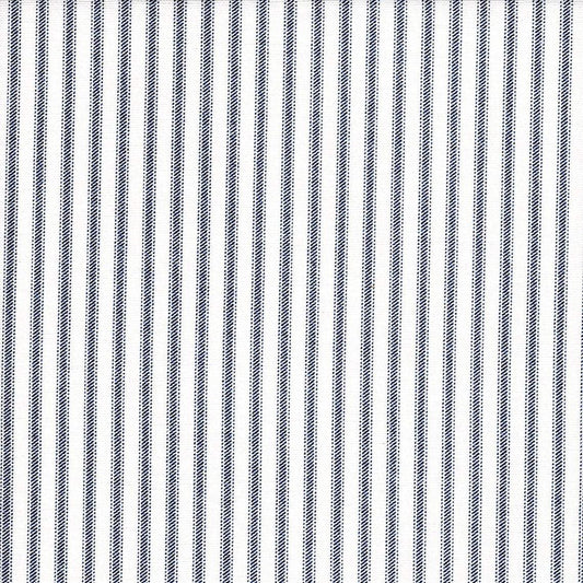 gathered crib skirt in classic navy blue ticking stripe on white