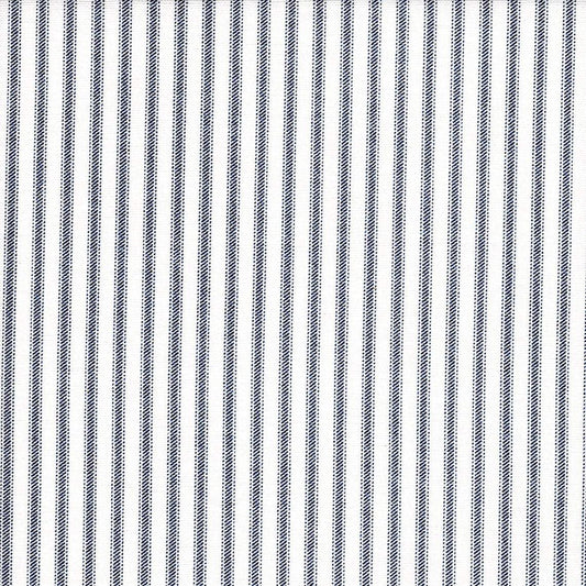 tailored crib skirt in classic navy blue ticking stripe on white