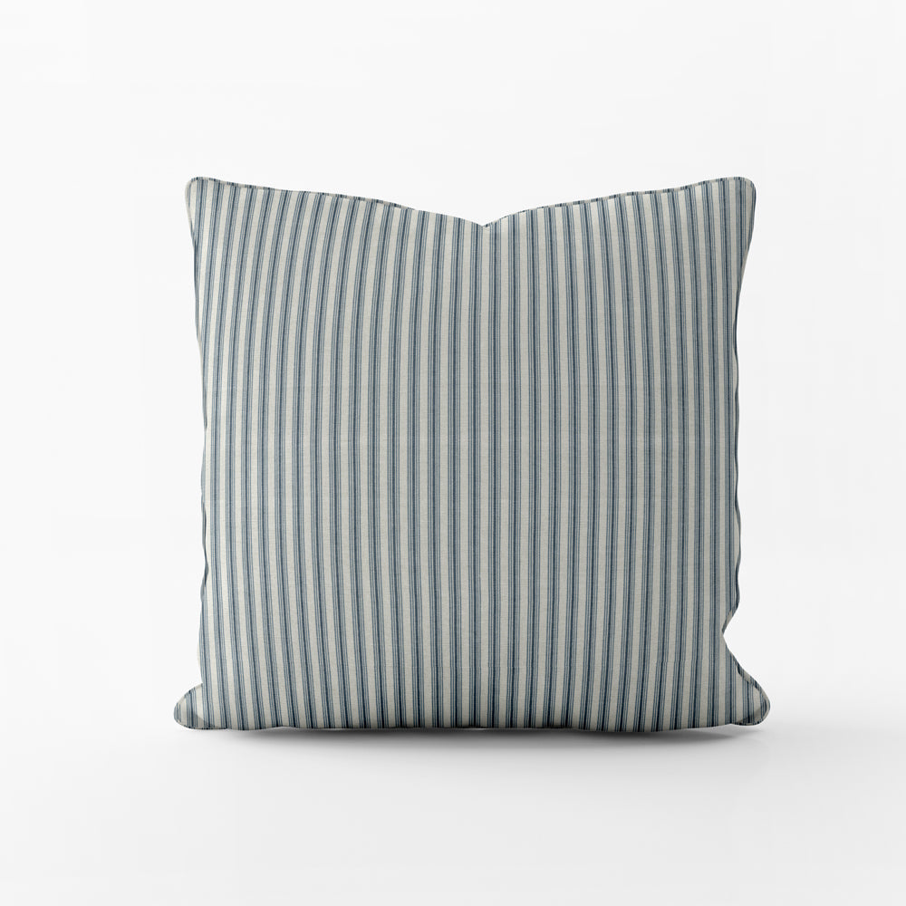 decorative pillows in cottage navy blue stripe
