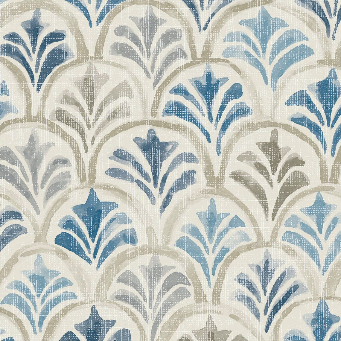 rod pocket curtain panels pair in Countess Delft Blue Scallop Watercolor