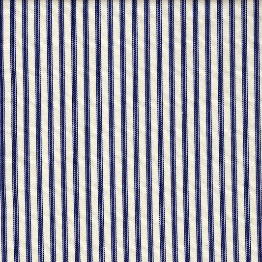 shower curtain in farmhouse dark blue ticking stripe on cream
