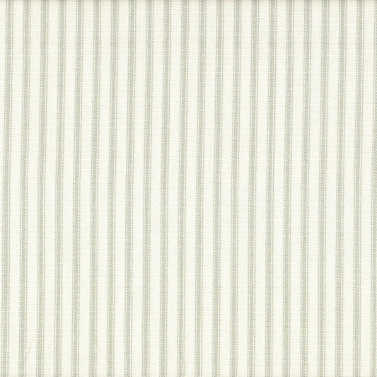 gathered bedskirt in farmhouse pale sage green ticking stripe on cream